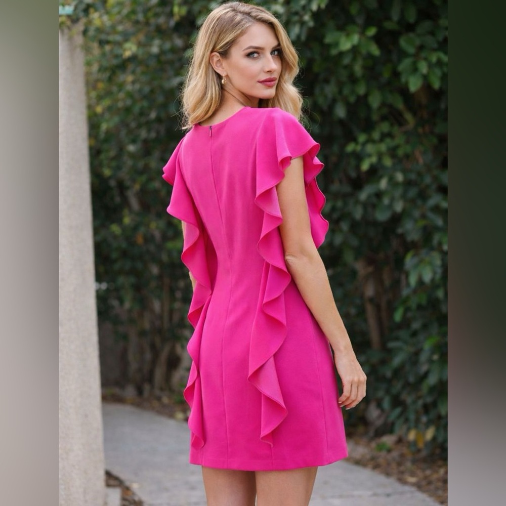 Escada ruffle pink sheath shift dress